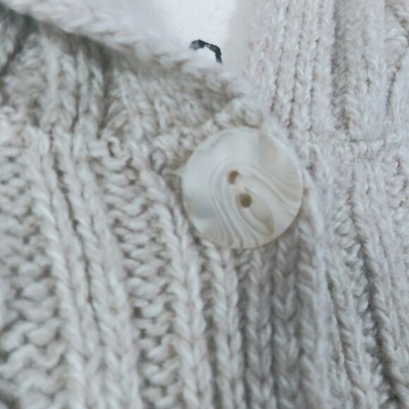 INIS CRAFTS IRELAND Merino Wool Oatmeal Button Down Hooded Cable Knit Sweater S - Picture 5 of 11